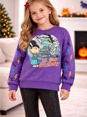 Peanuts • NWT Girls' Purple Peanuts 'Big Hair Big Scare'  Sweatshirt Halloween